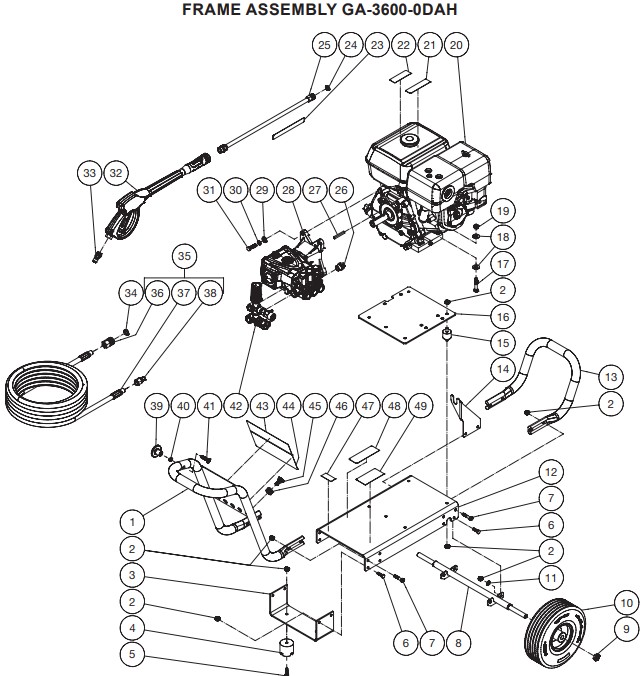 Grainger GA-3600-0DAH 822TN0 pressure washer parts and manual
